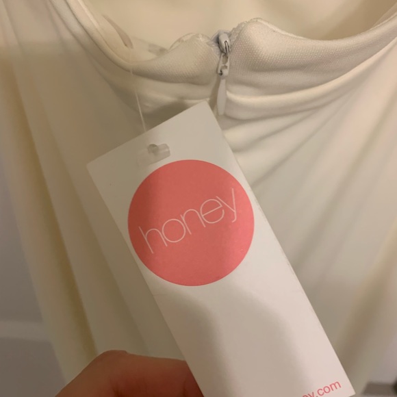 HONEY- ivory halter maxi formal dress with an open back and mermaid bottom. - Picture 6 of 7